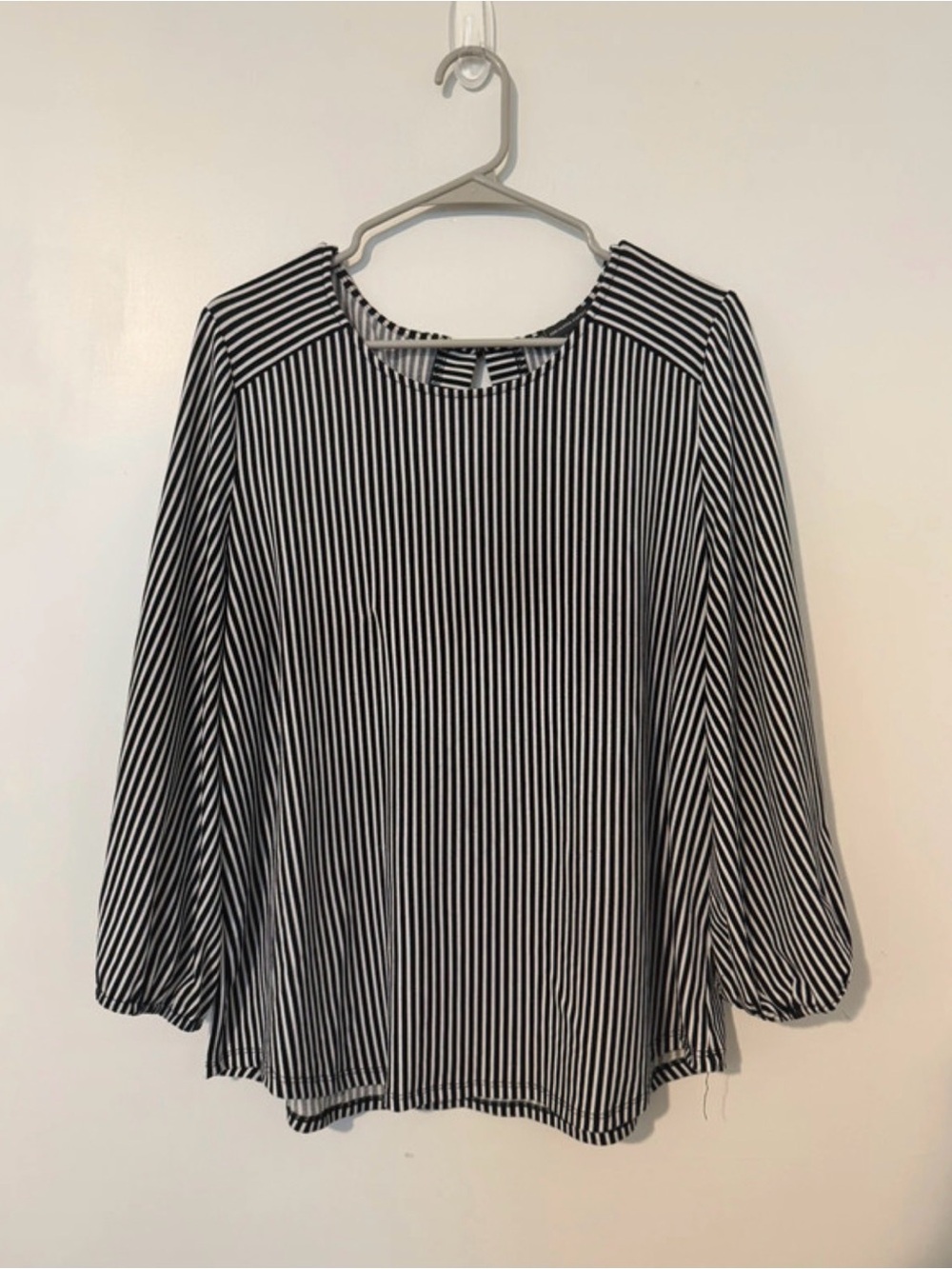 Adrianna Papell Black and White Striped Long Sleeve Blouse